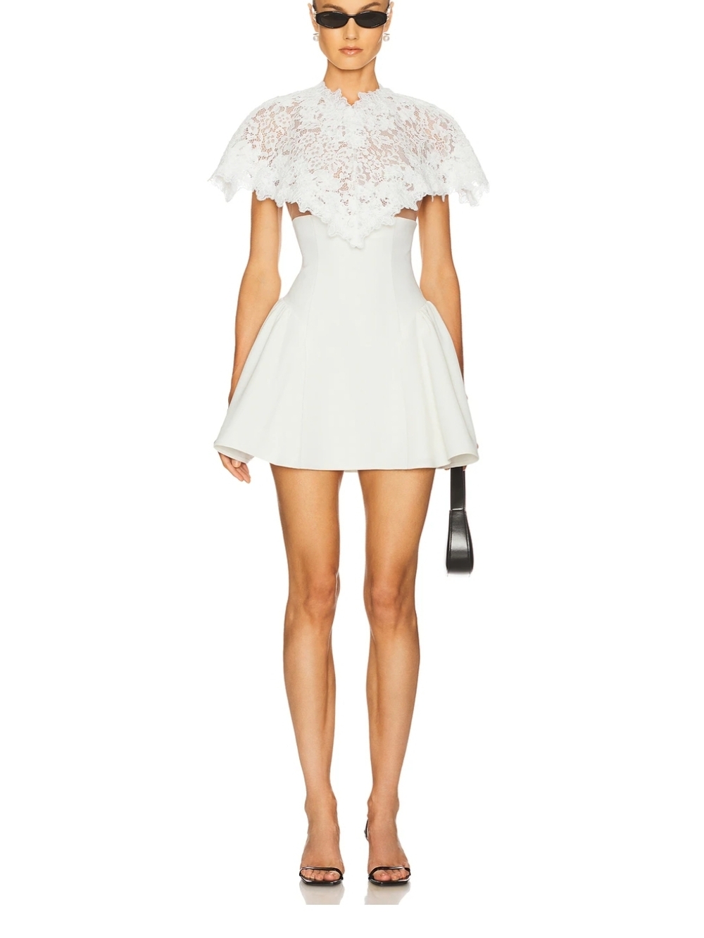 Helsa Mademoiselle White Lace Capelet Mini Dress